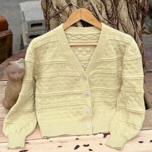 Cropped Cable Knit Cardigan Cream Vintage